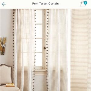 Anthropologie Gray Pom Tassel Curtain 3 Panels